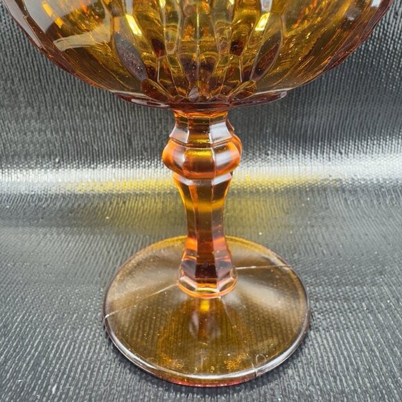 Vintage Indiana Glass Amber Tall Compote Pedestal Bowl Dish 6.5inch Cup Goblet - Picture 12 of 16